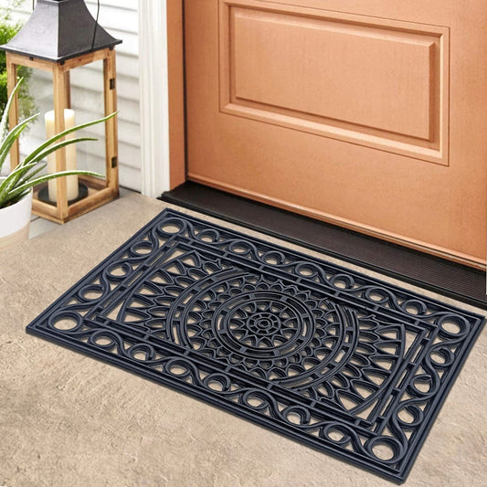 Premium Grade Non Slip Heavy Duty Entrance Mat Black Rubber Thin Doormat