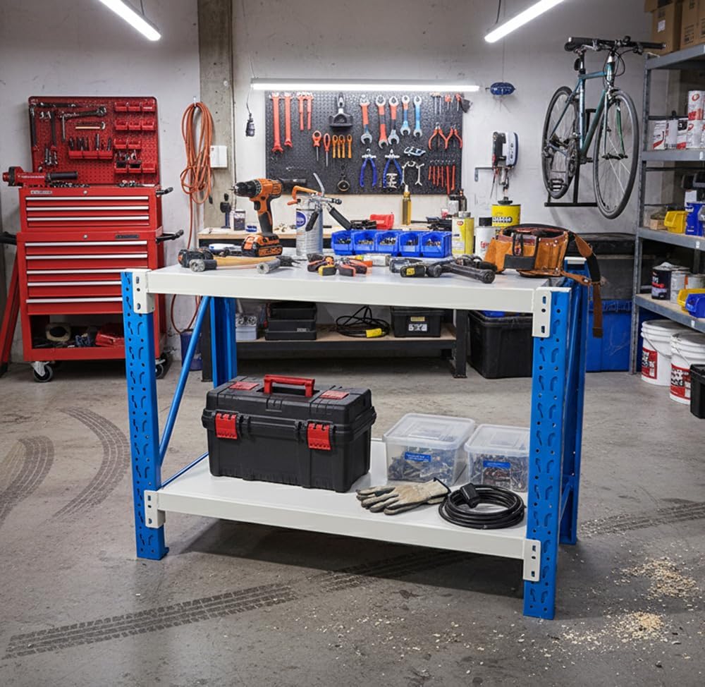 Heavy Duty Workbench Shelving Rack Storage Garage Warehouse Racking 2 Tier
