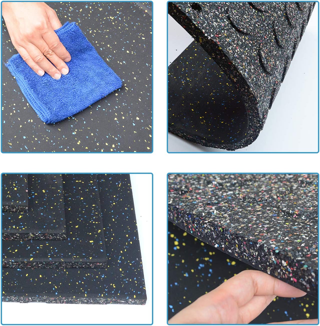 4 Pcs Set Gym Floor Tiles Rubber Gym Mats with 12 Buckles