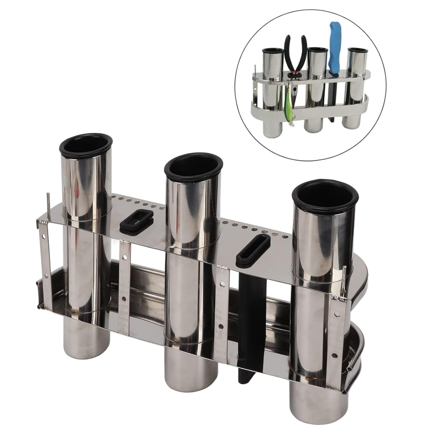 Fishing Rod Holder 3 Tubes Linked Rod Rack Holder Organizer Stainless Steel Portable Boat Accessories