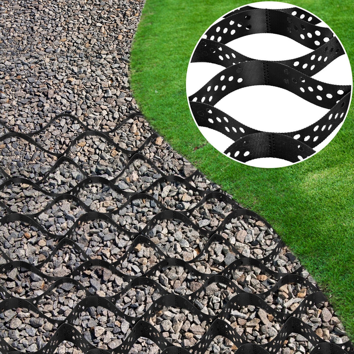 Gravel Ground Grid Expansion Foldable Driveway Stabilization Geo Grids Tensile Black