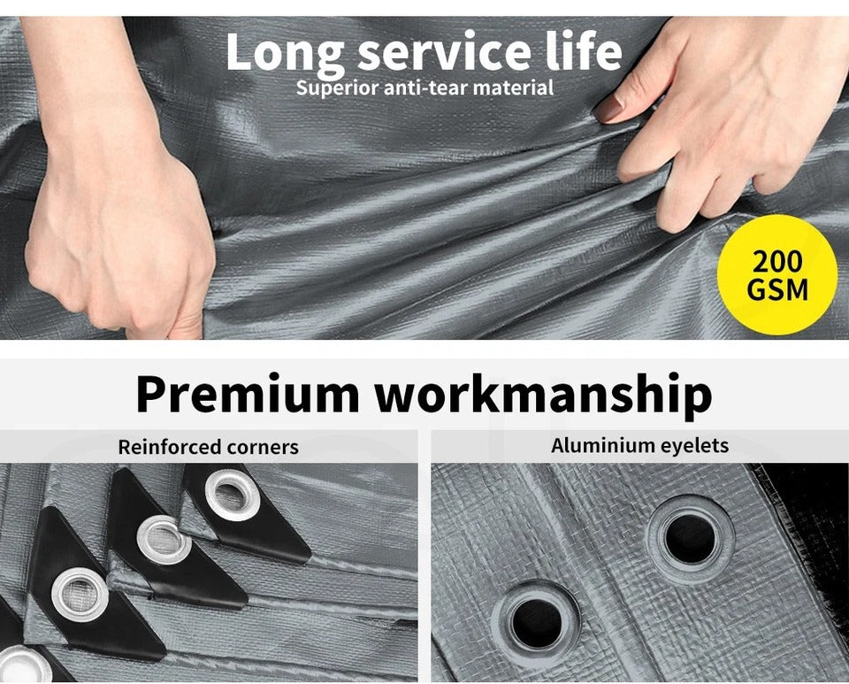 PE Coating Premium Tarpaulin 200GSM Heavy Duty Waterproof Sun Cover Tarp