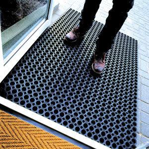Heavy Duty Entrance Rubber Mat with Holes Non-Slip Weatherproof Outdoor Entrance Mat