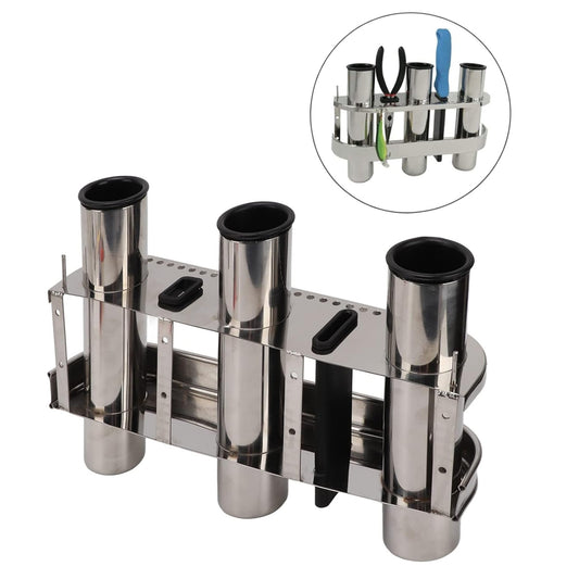 Fishing Rod Holder 3 Tubes Linked Rod Rack Holder Organizer Stainless Steel Portable Boat Accessories