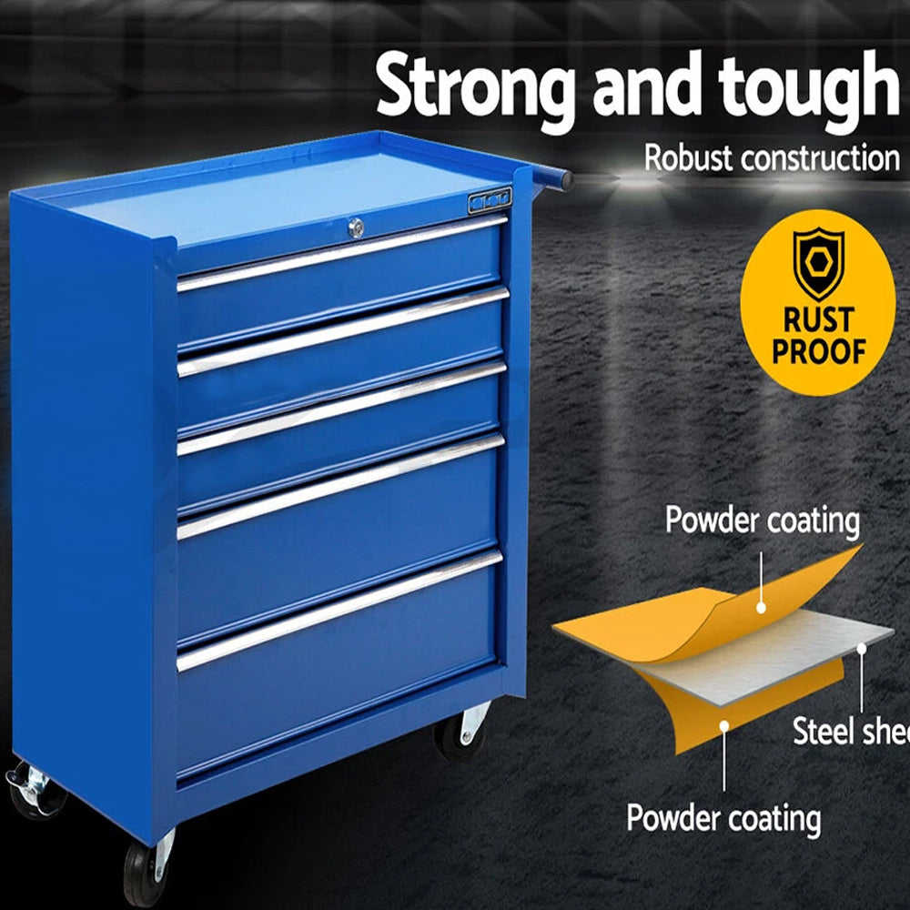 Garage 5 Drawers Tool Box Steel Garage Storage Toolbox Castor Wheels Toolbox