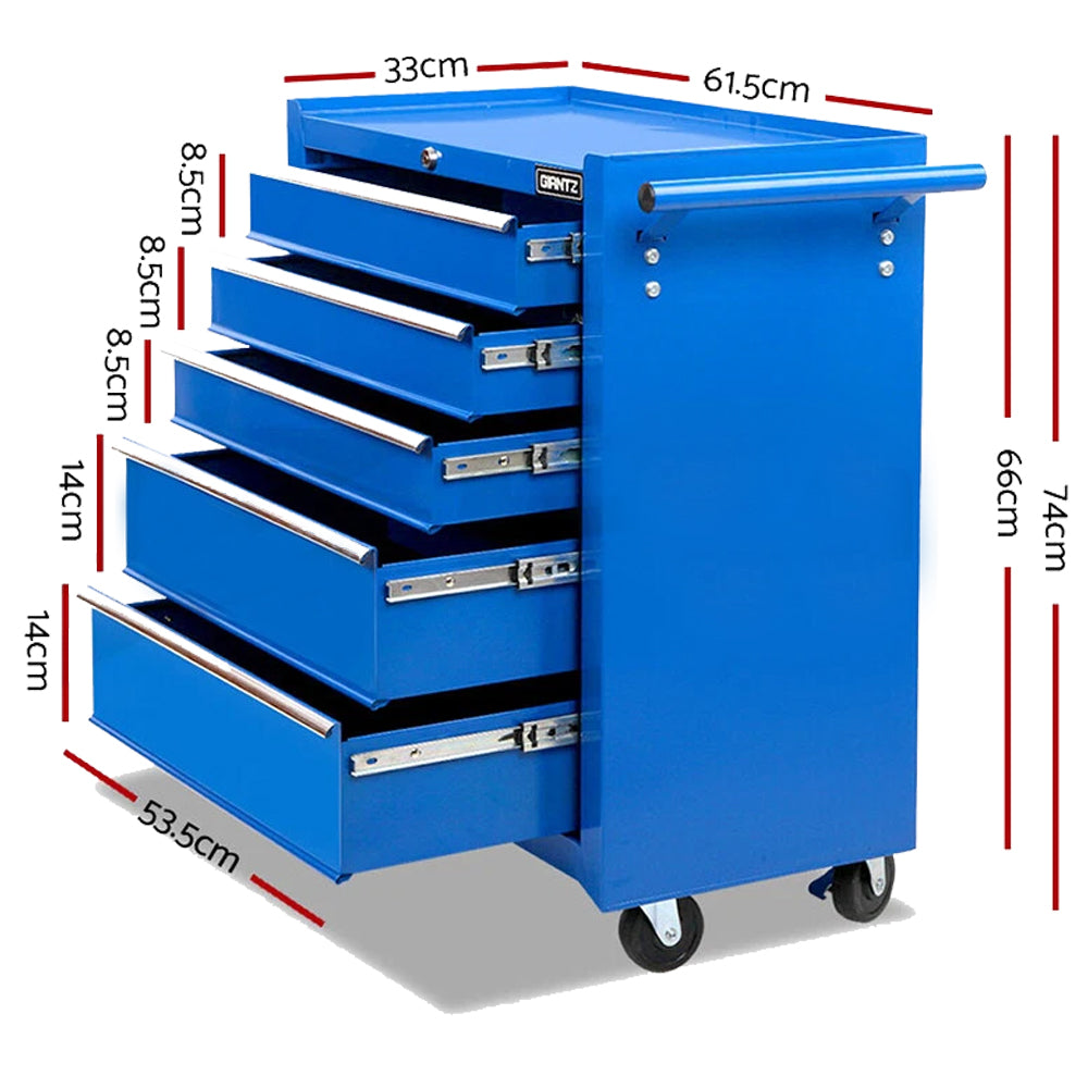 Garage 5 Drawers Tool Box Steel Garage Storage Toolbox Castor Wheels Toolbox