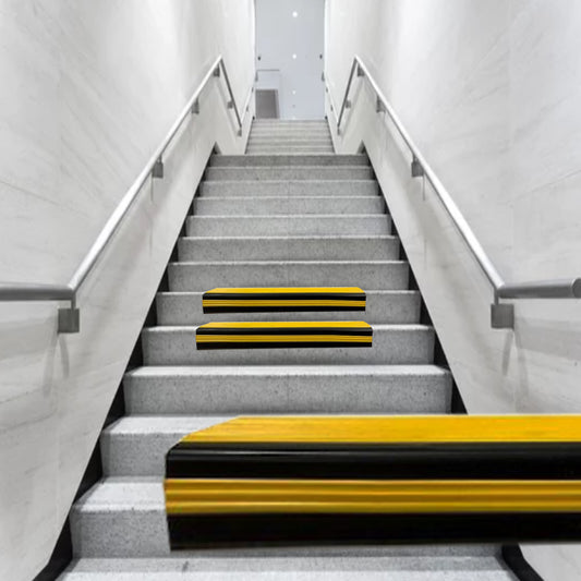 Non Slip PVC Rubber Stair Nosing Premium Grade Ribbed Stair Nosing Black & Yellow